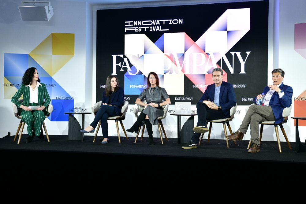 Meg Navin, CannonDesign Executive Director of Commercial, taking part in a panel discussion titled “Mastering the Mindful Workplace” at Fast Company Innovation Festival 2023